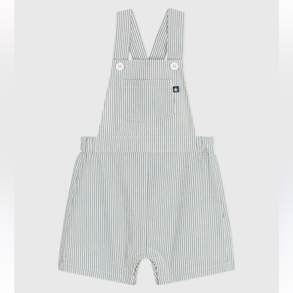 Petit Bateau Baby Cotton Searsucker Stripe Shortie Dungarees 24M
